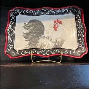 French country red and black rooster plate